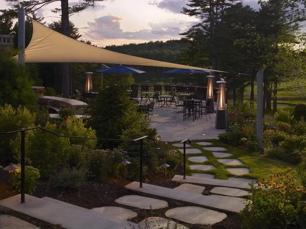 Stone stairway to outdoor dinning area