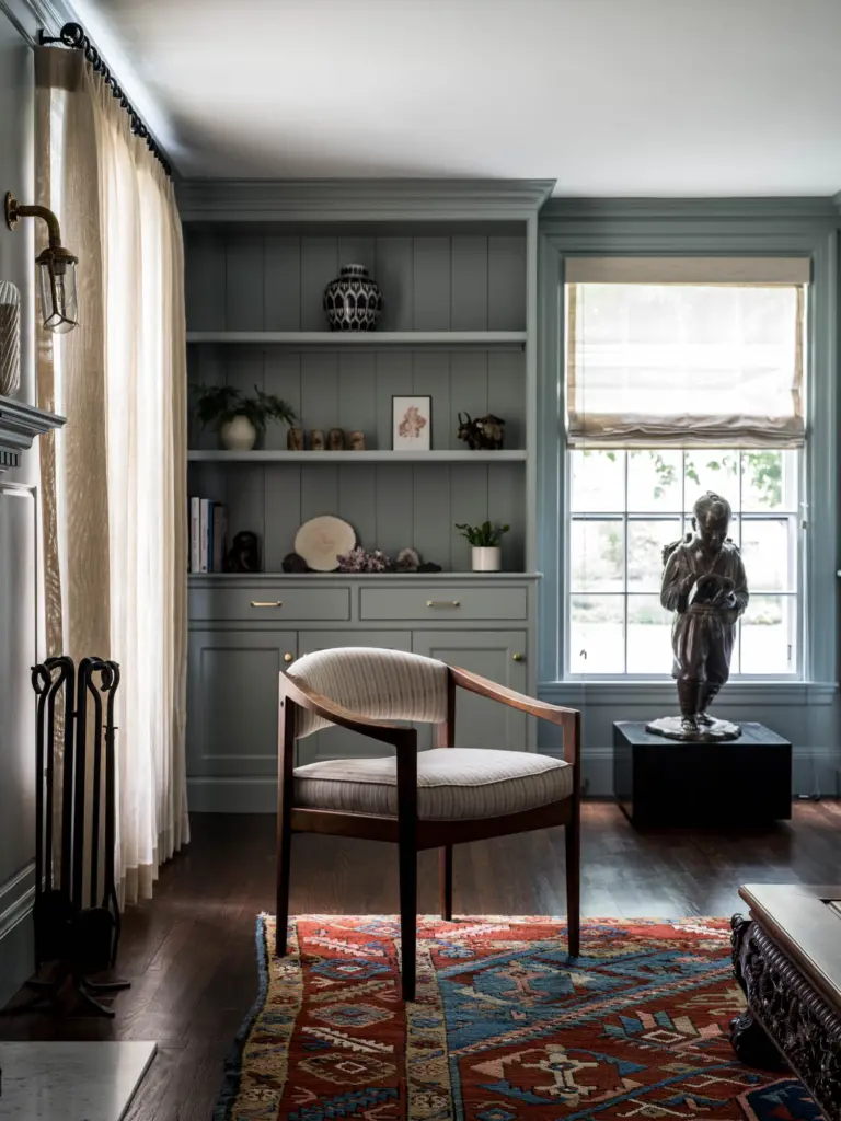 View of built in shelves in the living room